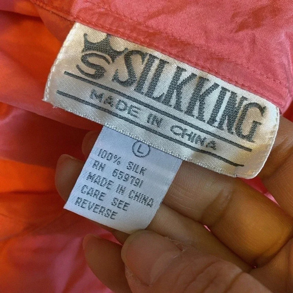 VTG Silk King 100% Silk Buttons Up Shirt Women Size L Pink Pockets - Picture 3 of 6